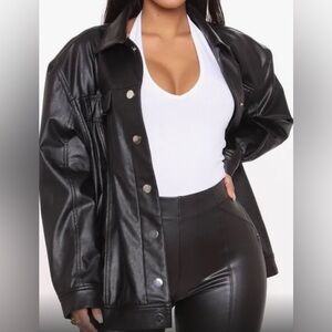 Fashion Nova Faux Leather Black Jacket with Braided Cord Backing Size 1X